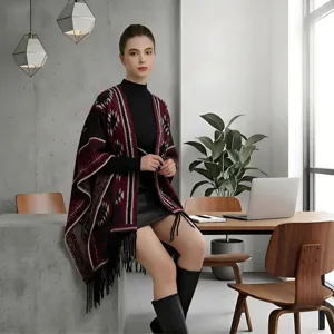 Elegant bohemian ethnic style shawl wrap with tassels for women travel and office use