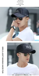 Breathable black outdoor sports cap with UPF 50 sun protection and mesh panels