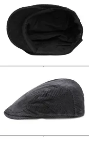 Close-up detail showing the corduroy texture and soft lining of a classic retro flat cap