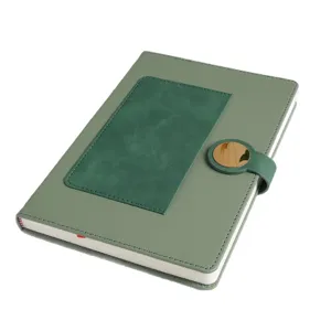 Elegantes grünes Notizbuch aus Kunstleder mit Magnetverschluss und Patchwork-Design