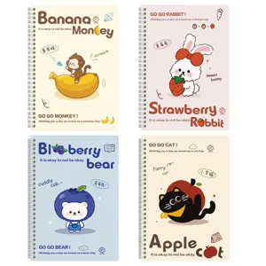 Juego de cuadernos de espiral A5 lindos con dibujos de mono conejo oso gato escolar