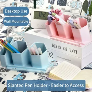 Porte-Stylo en Plastique de Bureau Organisateur de Papeterie Mural Boîte de Rangement à Insertion Inclinée Hexagonale Pour Étudiants Bureau Dortoir
