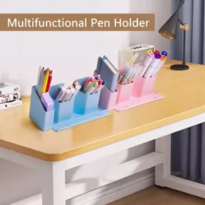 Organisateur de porte-stylo multifonctionnel pour bureau et mur en couleurs bleu et rose