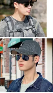 Men's breathable mesh baseball cap shown in a stylish outdoor lifestyle sun protection view
