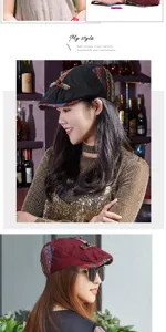 Model wearing ethnic style cotton linen beret for women in casual fashion setting