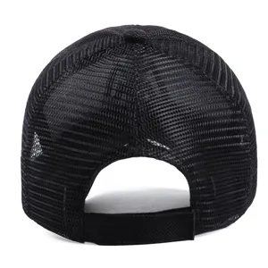 Breathable black mesh trucker cap for men summer outdoor sun protection rear view