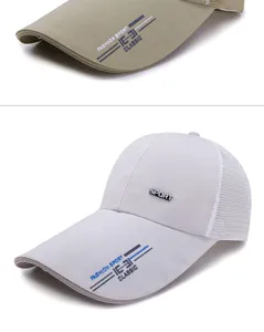Close-up detail of a breathable baseball cap featuring an extended brim and mesh back panel