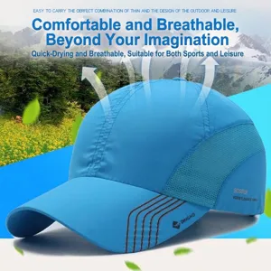 Breathable quick-dry outdoor baseball cap for sun protection in sky blue with mesh panels