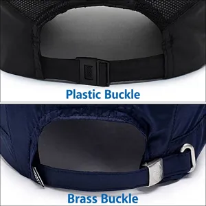Outdoor quick-dry baseball cap back view showing plastic and copper buckle adjustment