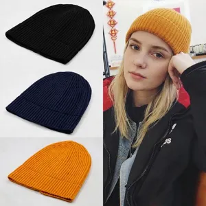 Warme kurze Rippstrick-Beanie-Mütze für Herren und Damen in verschiedenen Farben