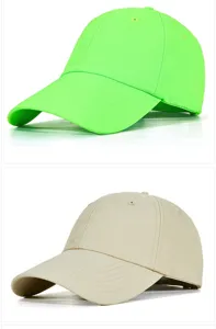 Quick-dry plain baseball caps in neon green and beige colors for large head sizes
