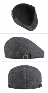 Vintage textured flat cap for men and women with adjustable side buckles and warm lining