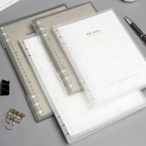 Minimalist frosted transparent loose-leaf notebook for students, school and office use.