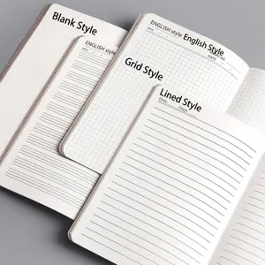 A4 Kraft paper notebook with four inner page styles: blank, grid, lined, and English