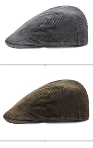 Retro corduroy flat caps in grey and brown shades for autumn and winter outdoor wear