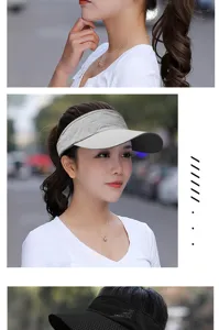 Detail shot of a breathable mesh sun visor hat for outdoor tennis on an Asian model