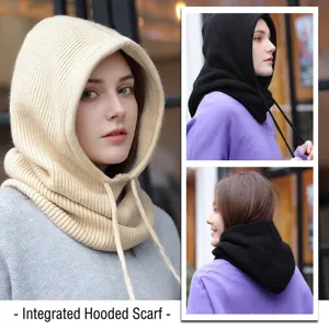 Integrierter warmer, dicker Strick-Kapuzenschal und Nackenwärmer für den Winter
