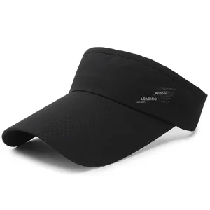 Black breathable mesh sun visor hat with long brim for tennis and outdoor sports