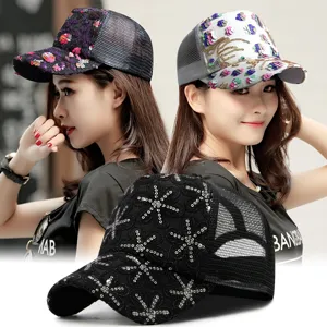 Cappello da baseball con paillettes da donna con rete traspirante per l'estate