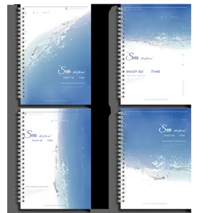 Lot de carnets à spirales sur le thème de l'océan en tailles B5/A5, vagues bleues
