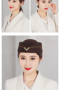 Chapeau de stewardess élégant en laine marron avec broche aile en strass étincelante