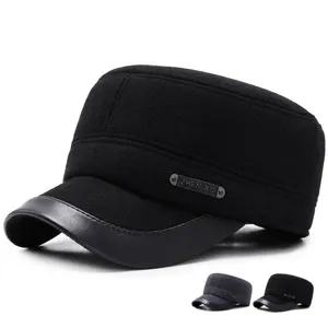 Herren Winter Wollmischung Kadettenmütze Mit Ohrenklappen Warm Verdickte Flat Top Hut Für Ältere Menschen Outdoor Winddichte Entenschnabelkappe