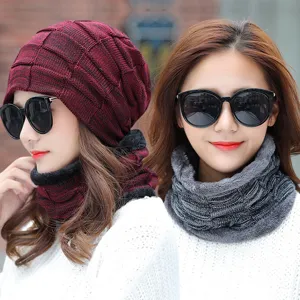 Winter Knitted Hat And Neck Warmer Set For Men Women Fleece Lined Checkerboard Beanie Hat Thick Warm Scarf Outdoor Set