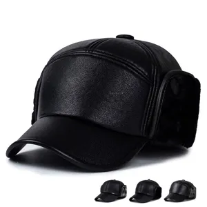 Herren Winter PU Leder Baseballkappe Fleece Gefüttert Ohrenschutz Warme Schirmmütze Outdoor Kälteschutzhut Für Ältere