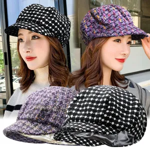 Dames Retro Newsboy Cap Zachte Rand Achthoekige Muts Warme Gebreide Wollen Artiestenmuts Voor Winter Herfst Mode Accessoire