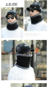 Warmer Herren Winter Strickmütze und Schal Set mit dickem Fleecefutter und Schirm