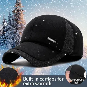 Herren-Winter-Baseballkappe aus Wolle mit integriertem Ohrenschutz und warmem Futter.
