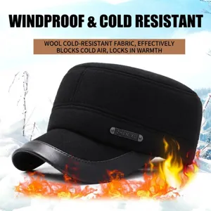 Warme schwarze Woll-Militärmütze für ältere Herren, dicke Winter-Outdoor-Kopfbedeckung