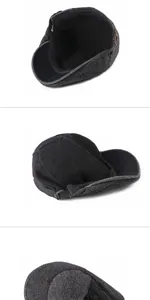 Detail view of herringbone pattern and inner lining of wool newsboy cap