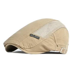 Boina de malla transpirable color caqui para hombre y mujer con estilo vintage retro