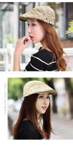Breathable mesh beret hat for summer with a vintage casual flat cap style for women