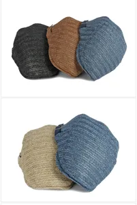 Close-up of vintage breathable mesh flat caps in various colors with woven texture