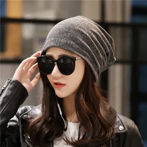 Gorro de punto gris elegante para mujer, sombrero retro de moda urbana para primavera y otoño