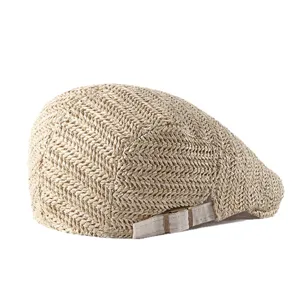 Vintage breathable woven straw beret flat cap for men and women casual summer style