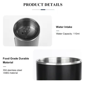 Detailed view of portable coffee machine with 110ml water capacity and 304 stainless steel.