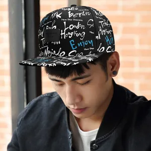 Unisex Hip Hop Honkbalpet Letters Graffiti Print Platte Gebogen Rand Katoen Zonnehoed Streetwear Verstelbare Patch Pet