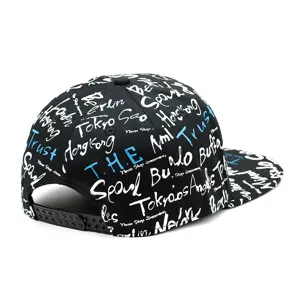 Unisex zwarte hip-hop snapback pet met witte graffiti-opdrukken van wereldsteden