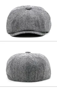 Vues avant et arrière détaillées d'une casquette gavroche vintage à chevrons pour enfants.