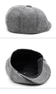 Détail de la casquette gavroche enfant montrant le motif à chevrons et la doublure