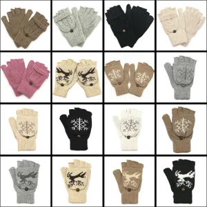 Collection de gants tricotés à rabat en 16 couleurs avec motifs flocons et rennes
