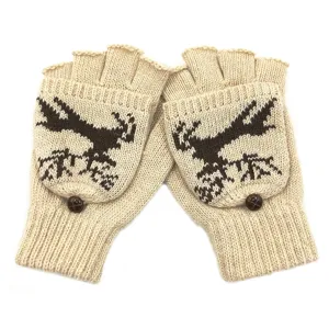 Mitaines convertibles en tricot beige chaud avec motif de renne d'hiver pour femmes