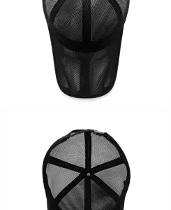 Detailed close-up view showing the breathable full mesh structure of this black baseball cap.