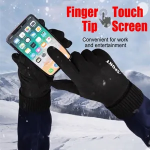 Warm winter suede touch screen gloves for men and women in snow landscape
