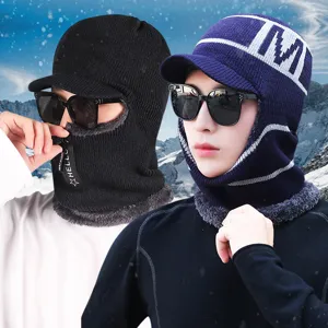 Men Women Winter Balaclava Knit Hat Fleece Lined Ear Protection Neck Gaiter Warm Outdoor Cycling Windproof Thermal Wool Cap
