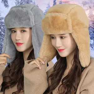 Unisex Winter Faux Fur Trapper Hat Warm Ear Flap Hat Windproof Ushanka Russian Pilot Hat Outdoor Skiing Cap For Men Women