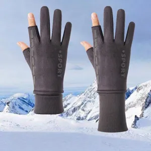 Warm suede winter gloves with two-finger cut and stretchable elastic wrist guards